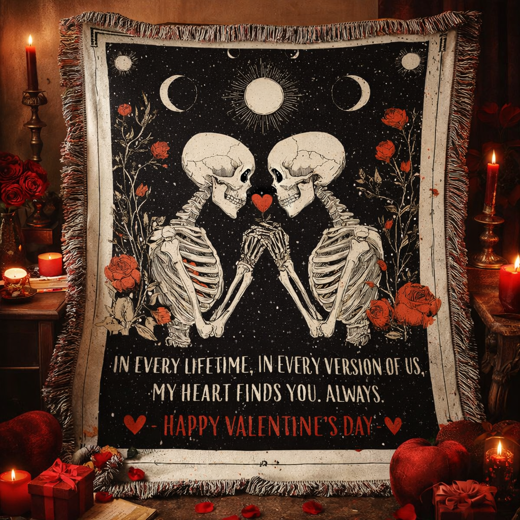 In Every Lifetime My Heart Finds You Skeleton Blanket 50" x 60" Valentine's Day Gift Woven Blanket