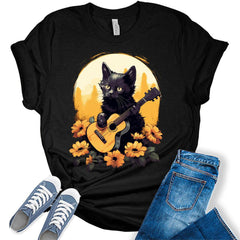 Cottagecore Aesthetic Kitten Playing Guitar In Flowers Shirt