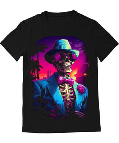Miami Fright Skeleton Halloween Mens Graphic Tee Premium Short Sleeve Shirt