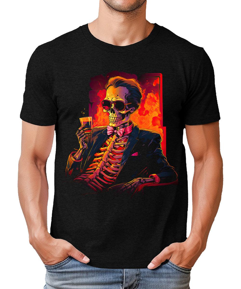 Skeleton Lounge Mens Graphic Tee Premium Short Sleeve Halloween Shirt