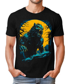 Werewolf Moon Halloween Mens Graphic Tee Premium Short Sleeve Shirt