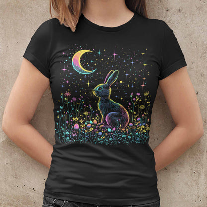 Women's Floral Easter Bunny Egg Shirts Flower Moon And Stars Night Sky Graphic Tees