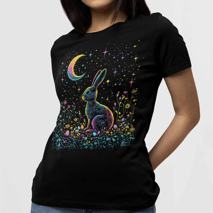 Women's Floral Easter Bunny Egg Shirts Flower Moon And Stars Night Sky Graphic Tees
