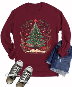 Boho Christmas Tree Holiday Women's Long Sleeve T-Shirt