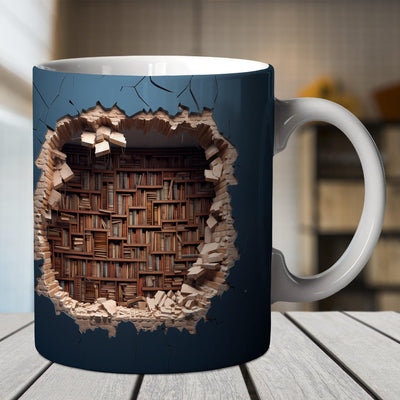 3D Library Bookshelf Mug, Book Lovers Gift Coffee Mug 11oz