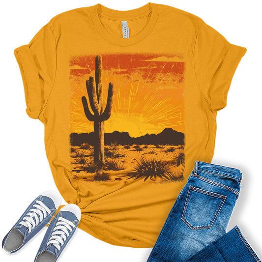 Cowgirl Shirts for Women Desert Cactus T Shirts Country Concert Tops Plus Size Western Graphic Tees