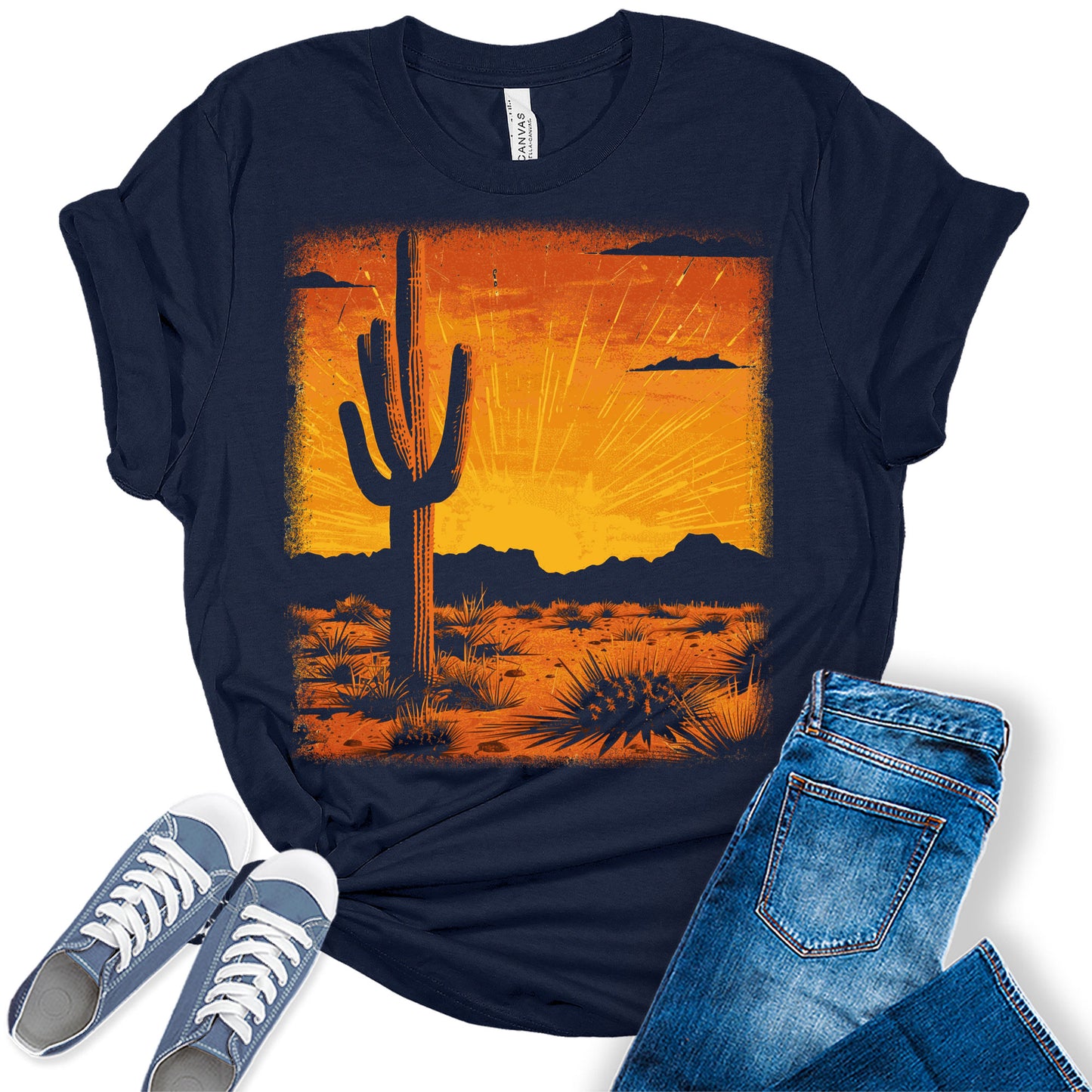 Country Retro Vintage Western Shirts for Women Cactus Desert T Shirts Plus Size Trendy Summer Graphic Tees