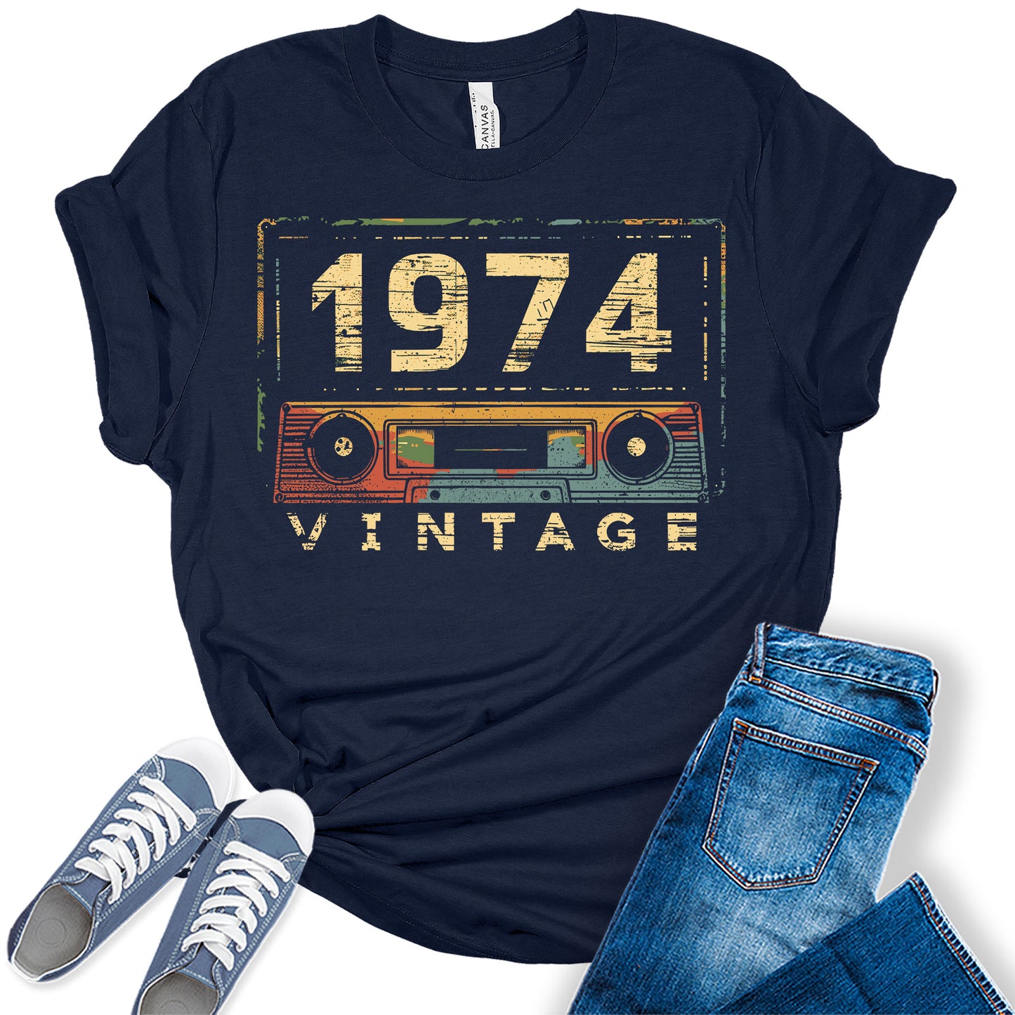 1974 Vintage Cassette Shirt 50th Birthday Graphic Tees For Women