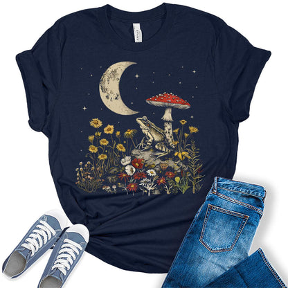 Cottagecore Mushroom Frog Shirt Trendy Summer Plus Size Graphic Tees for Women