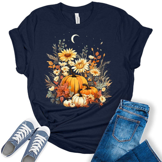 Women's Vintage Fall Boho Pumpkin Shirt