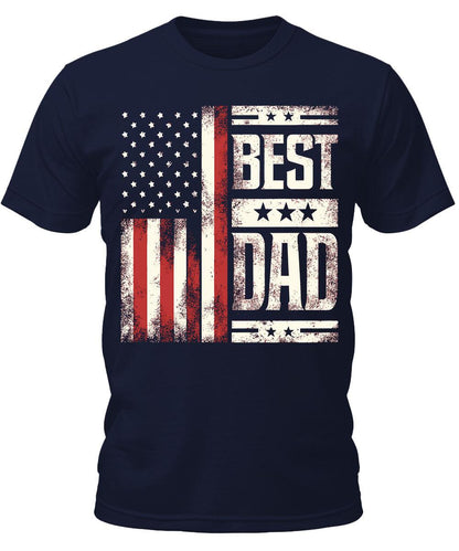 Men's Best Dad Flag Shirt Patriotic Short Sleeve Fathers Day Dad Graphic Tee