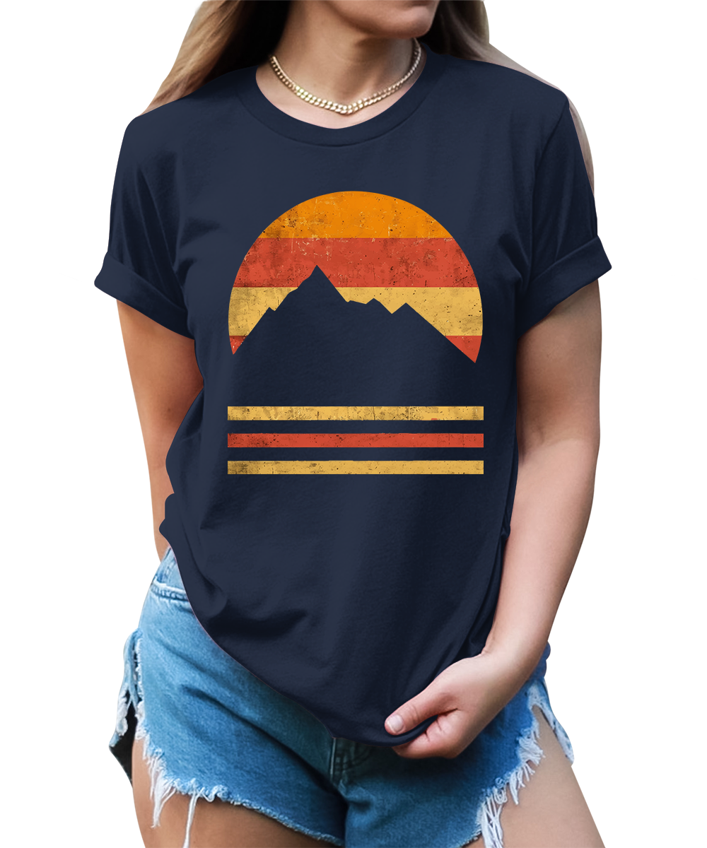 Vintage Sunset Mountains Silhouette Graphic Tees for Women