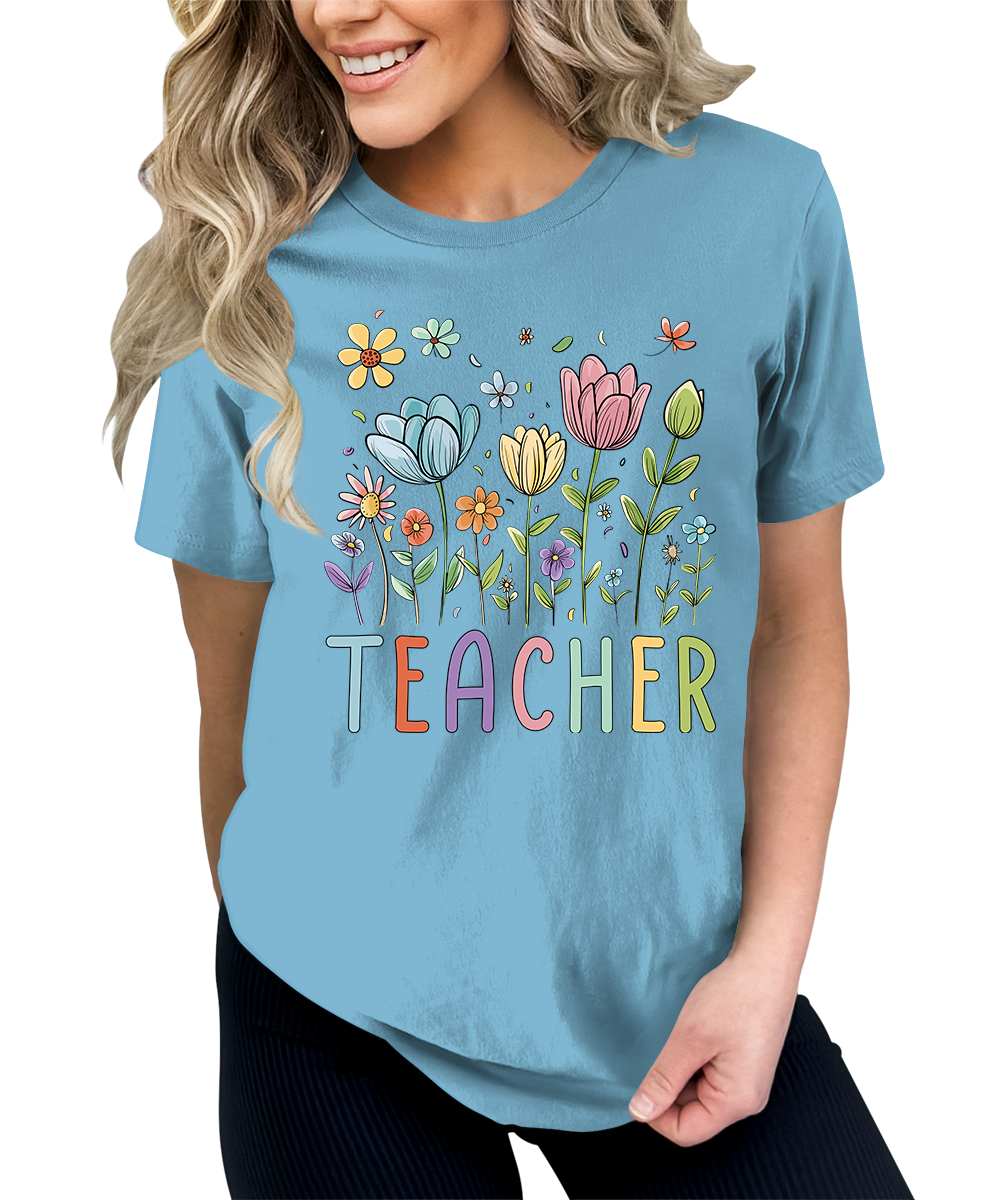 Beautiful Teacher Floral Graphic Tees for Women