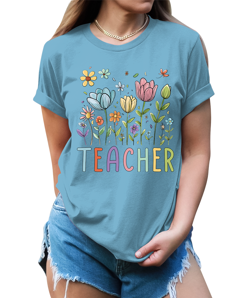 Beautiful Teacher Floral Graphic Tees for Women