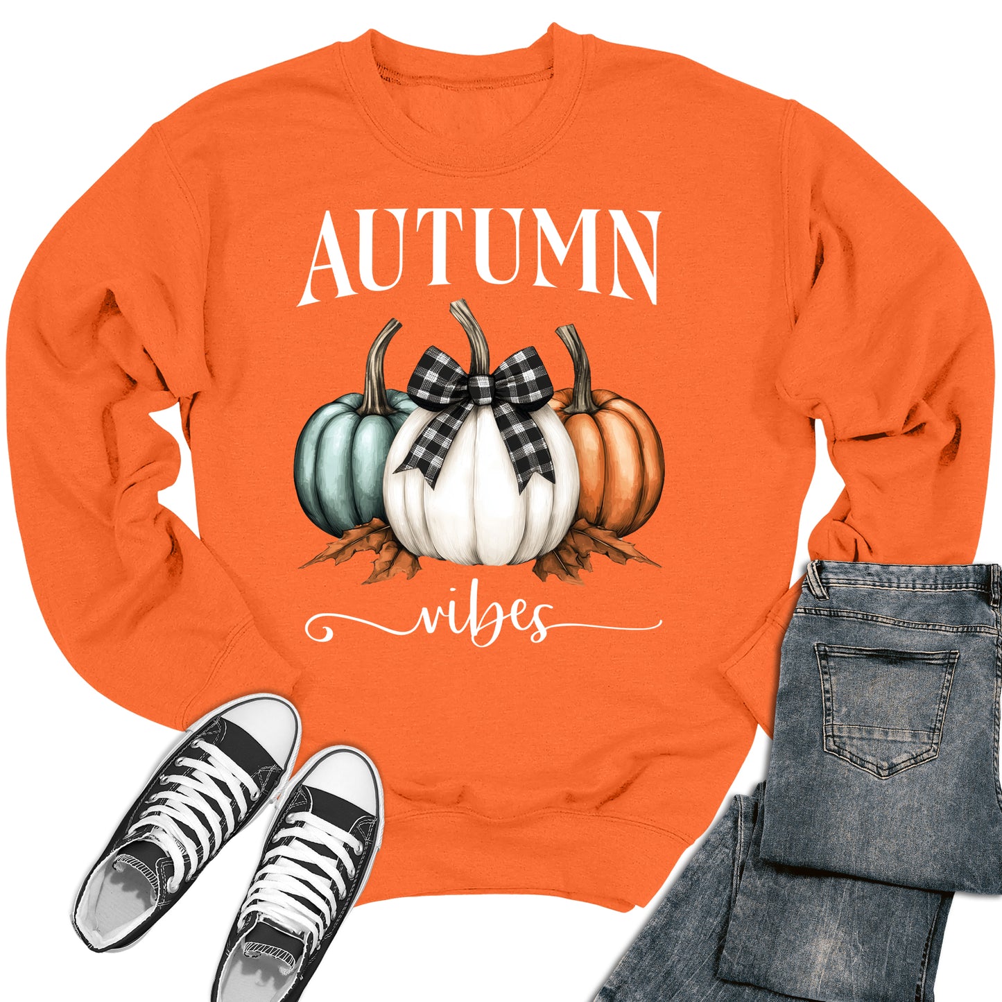 Women's Autumn Vibes Thanksgiving Pumpkin Crewneck Sweatshirt