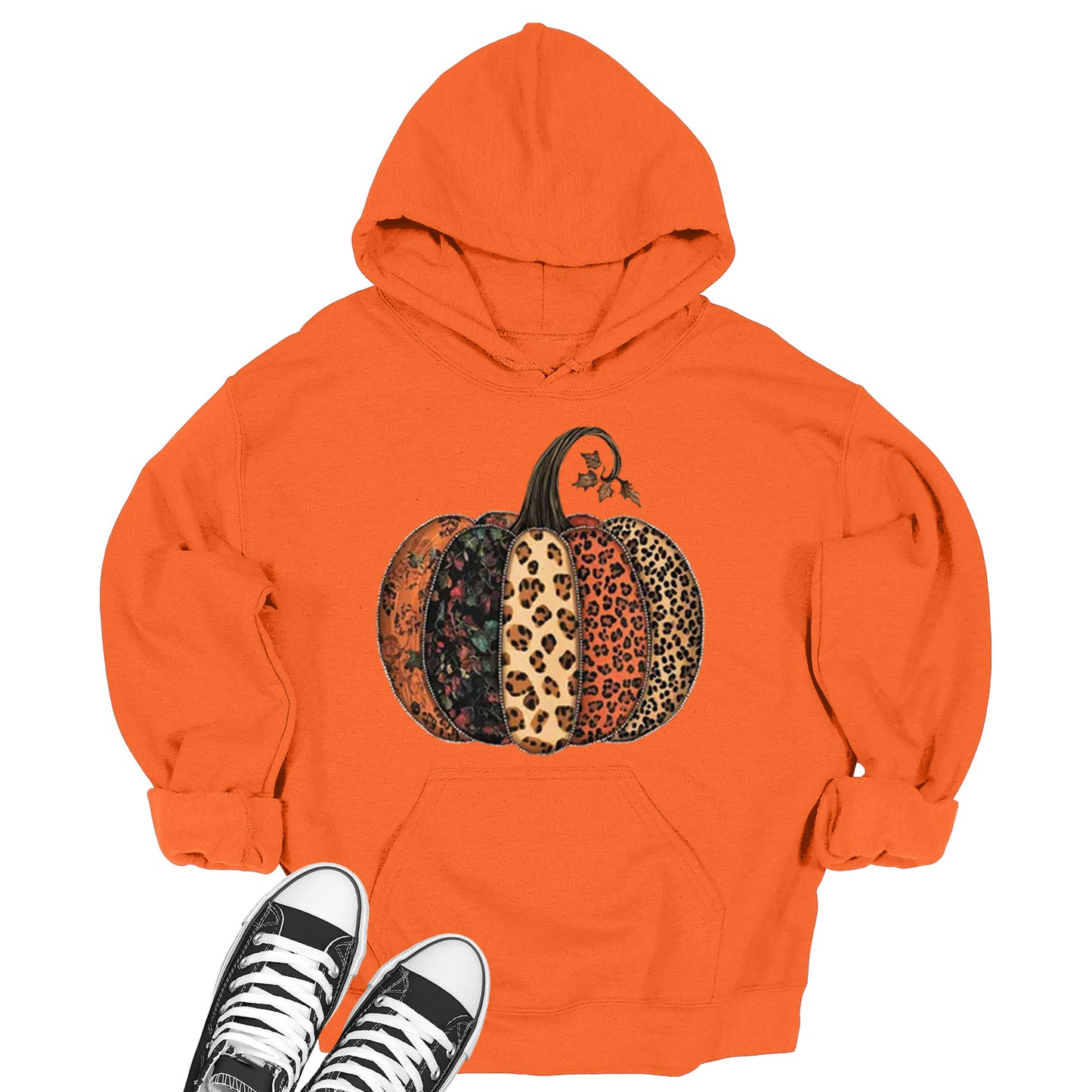 Women's Women's Buffalo Plaid Patched Pumpkin Fall Hoodie