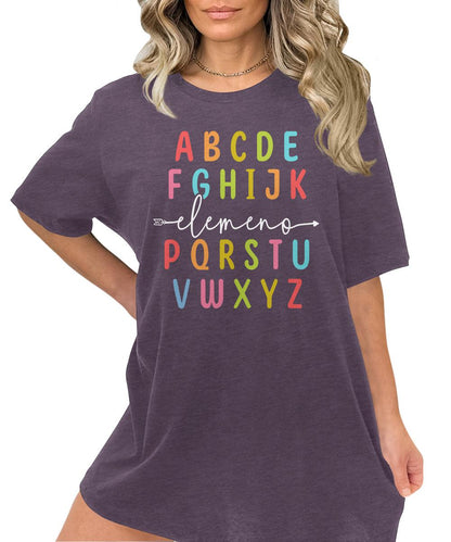 Teacher Shirts ABC Alphabet Elemeno Graphic Tees for Women Letter Print Tops Student T-Shirt