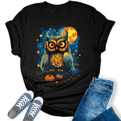 Womens Starry Owl Halloween T-Shirt
