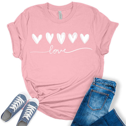 Love Hearts T Shirts Valentines Shirts for Women Bella Graphic Tees Pink