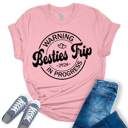 Besties Trip 2024 Shirt Vacation Graphic Tees for Women Cute Summer Tops