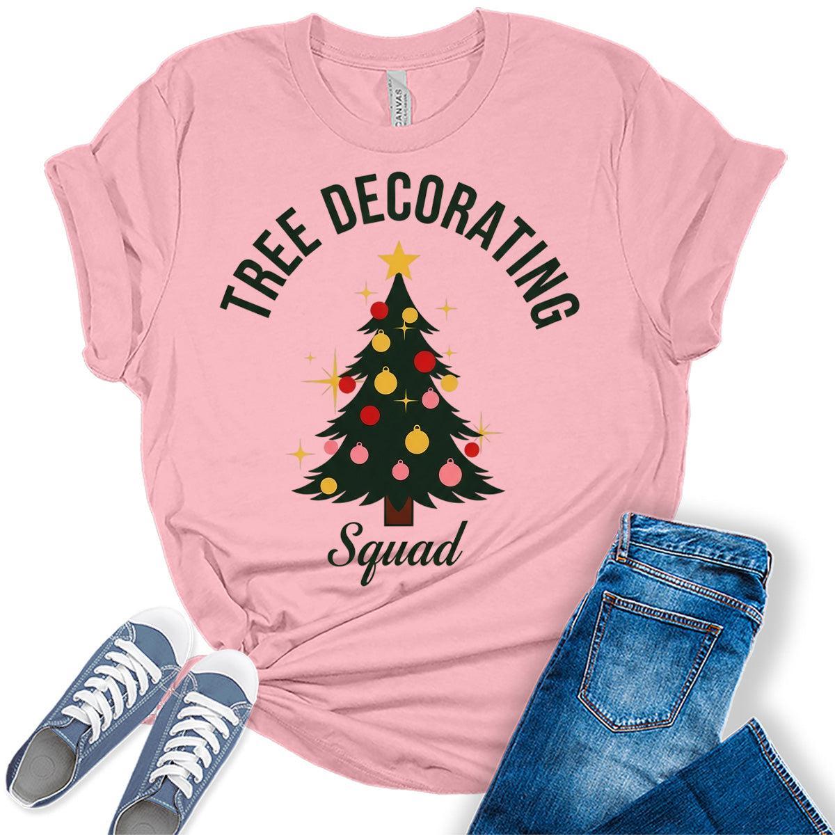 Christmas Shirts For Women Matching Family Christmas Tree Decorating Squad T-Shirts Holiday  Bella Tops