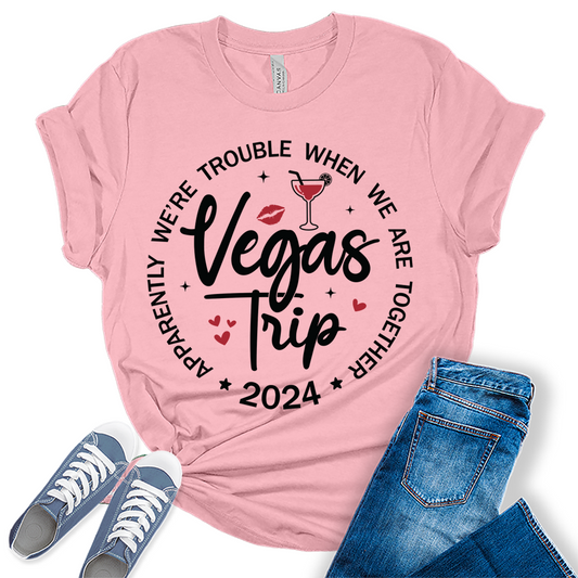 Vegas Trip 2024 Shirt Vacation Graphic Tees for Women Cute Summer Tops