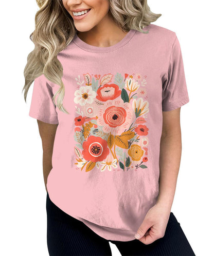 Beautiful Painted Flower  Graphic Tees For Women