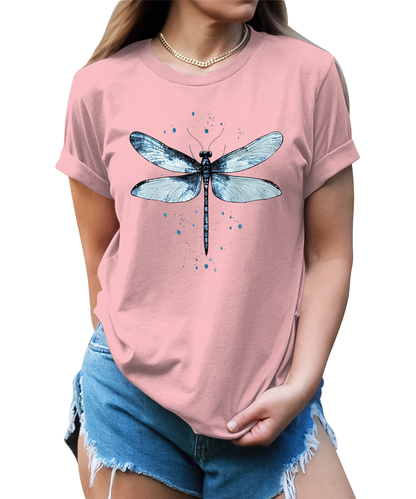 Women's Graphic Tees Casual Summer Vintage Dragonfly Printed Short Sleeve Cute T Shirts Tops