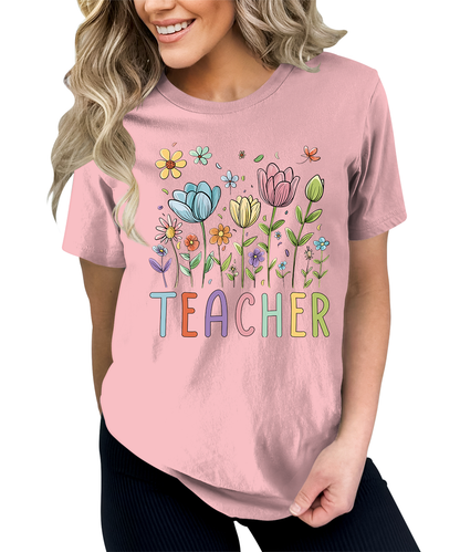 Beautiful Teacher Floral Graphic Tees for Women