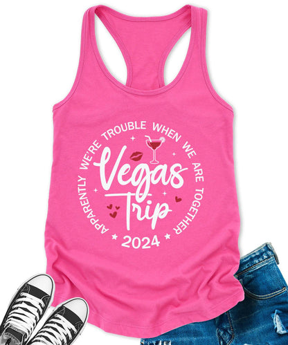 Vegas Trip 2024 Racerback Tank Top for Women Apparently We are Trouble Letter Print Sleeveless Summer Tops