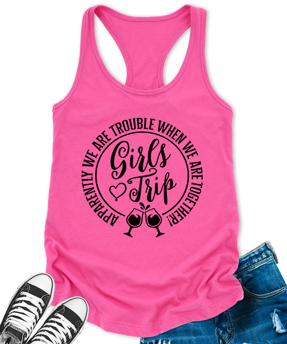 Girls Trip 2024 Tank Top for Women Apparently We are Trouble Letter Print Sleeveless Summer Racerback Tops