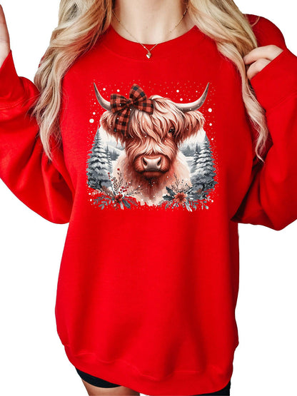 Women's Christmas Highland Cow Crewneck Sweatshirt