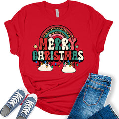 Merry Christmas Rainbow Leopard Print Funny Womens T-shirt