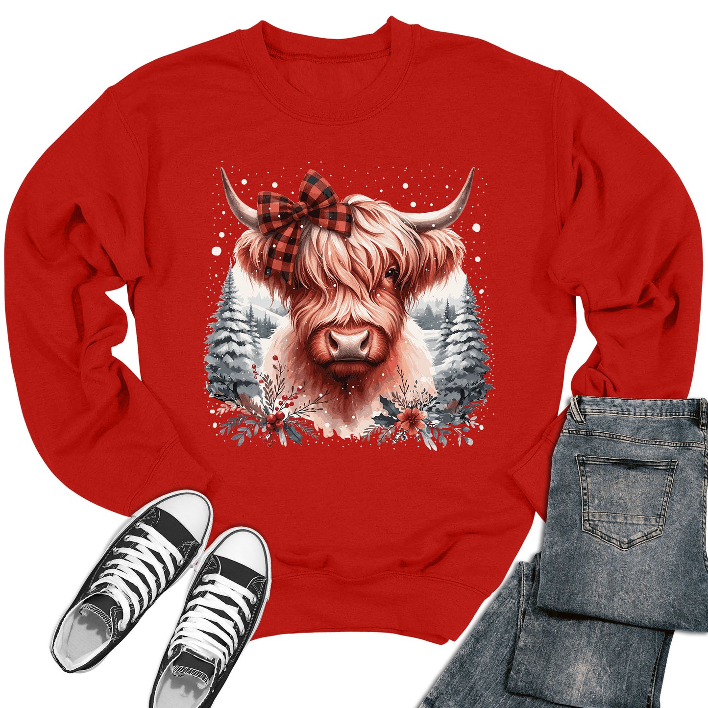 Women's Christmas Highland Cow Crewneck Sweatshirt