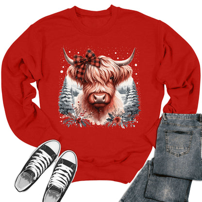 Women's Christmas Highland Cow Crewneck Sweatshirt