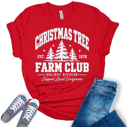 Women’s Christmas Tree Farm Club Graphic T-Shirt – Holiday Evergreen Bella Tee