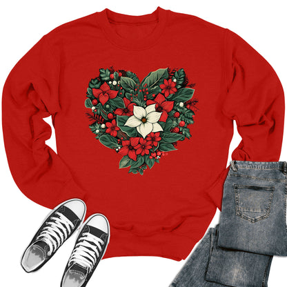 Women's Poinsetta Christmas Heart Crewneck Sweatshirt