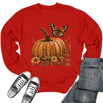 Fall Pumpkin Butterfly Flower Crewneck Sweatshirt