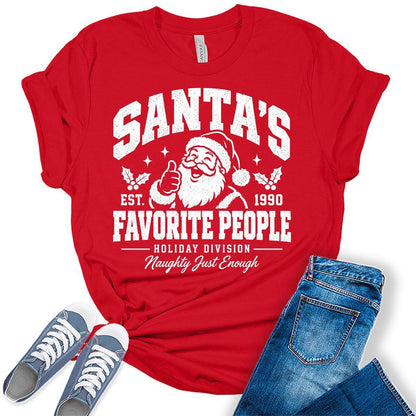 Women’s Christmas Shirt Funny Santa’s Favorite People Holiday Graphic Tee