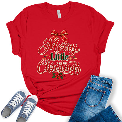 GyftWear Merry Little Christmas Bow Women's Holiday Graphic Tee Shirt