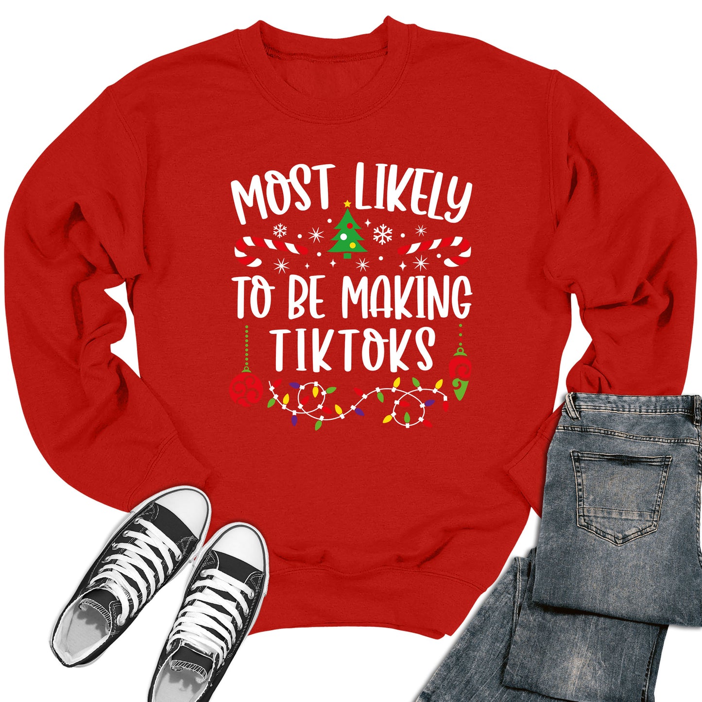 Women's Most Likely To Be Making TikToks Christmas Crewneck Sweatshirt