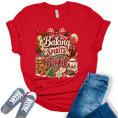 GyftWear Baking Spirits Bright Christmas Baking Women's Graphic Tee Shirt