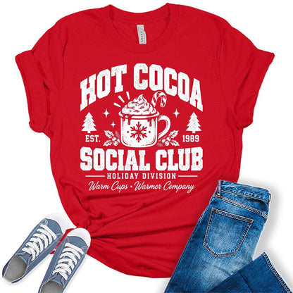 Women’s Christmas Shirt, Funny Holiday Graphic Tee, Hot Cocoa Social Club T-Shirt