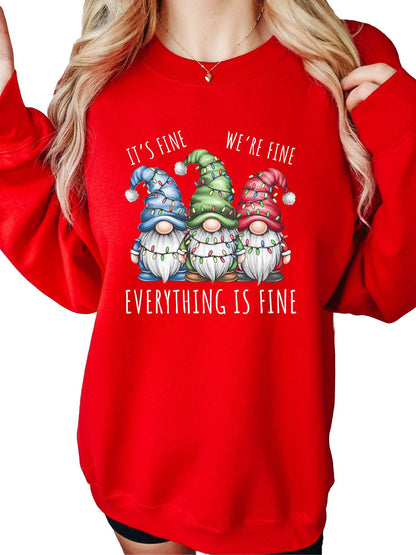 Women's It's Fine We're Fine Christmas Gnomes Crewneck Sweatshirt