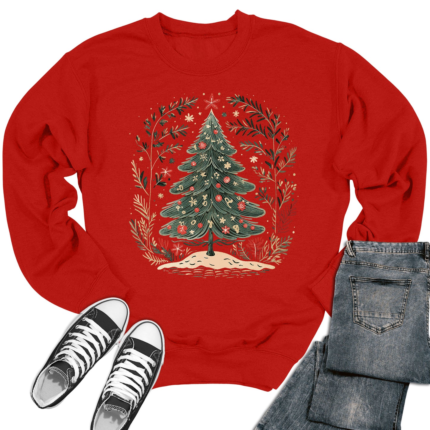 Women's Boho Christmas Tree Crewneck Sweatshirt