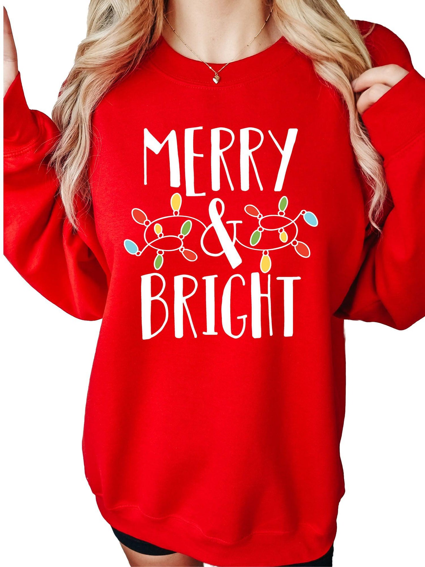 Women's Merry and Bright Christmas Lights Crewneck Sweatshirt