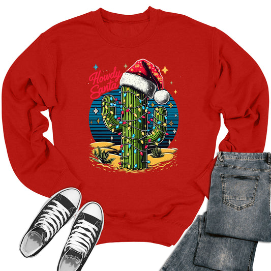 Women's Howdy Santa Christmas Cactus Crewneck Sweatshirt