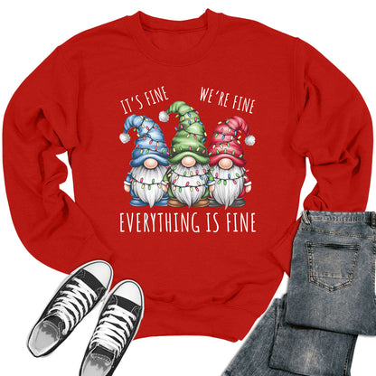 Women's It's Fine We're Fine Christmas Gnomes Crewneck Sweatshirt