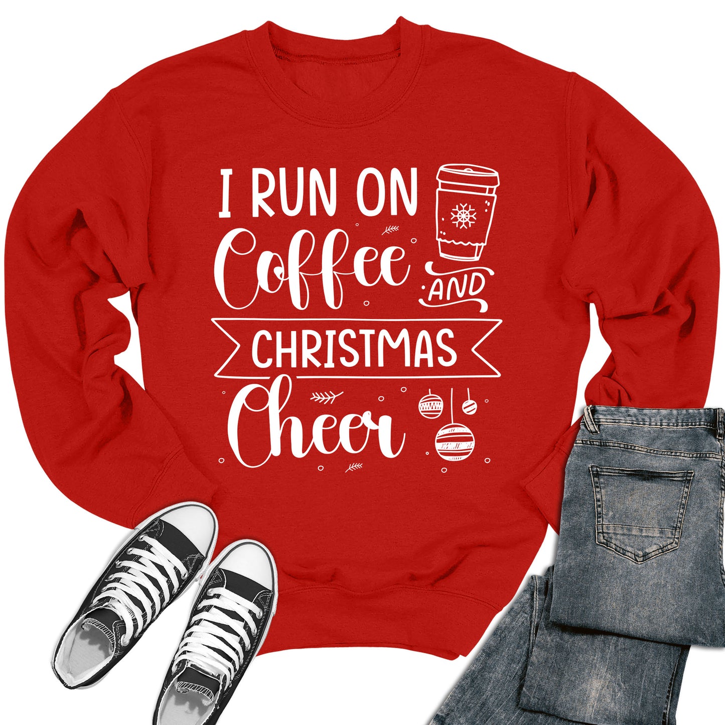 Women's I Run On Coffee And Christmas Cheer Crewneck Sweatshirt