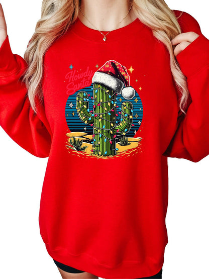 Women's Howdy Santa Christmas Cactus Crewneck Sweatshirt